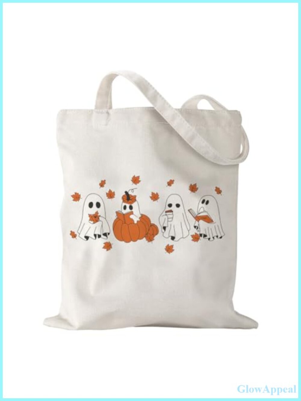 Halloween Canvas Tote Bag Ghost Print Reusable Candy Gift Bag